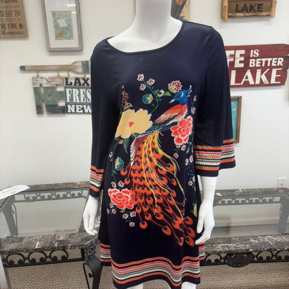 Navy Multicolor Printed Tunic Dress – Excellent Condition